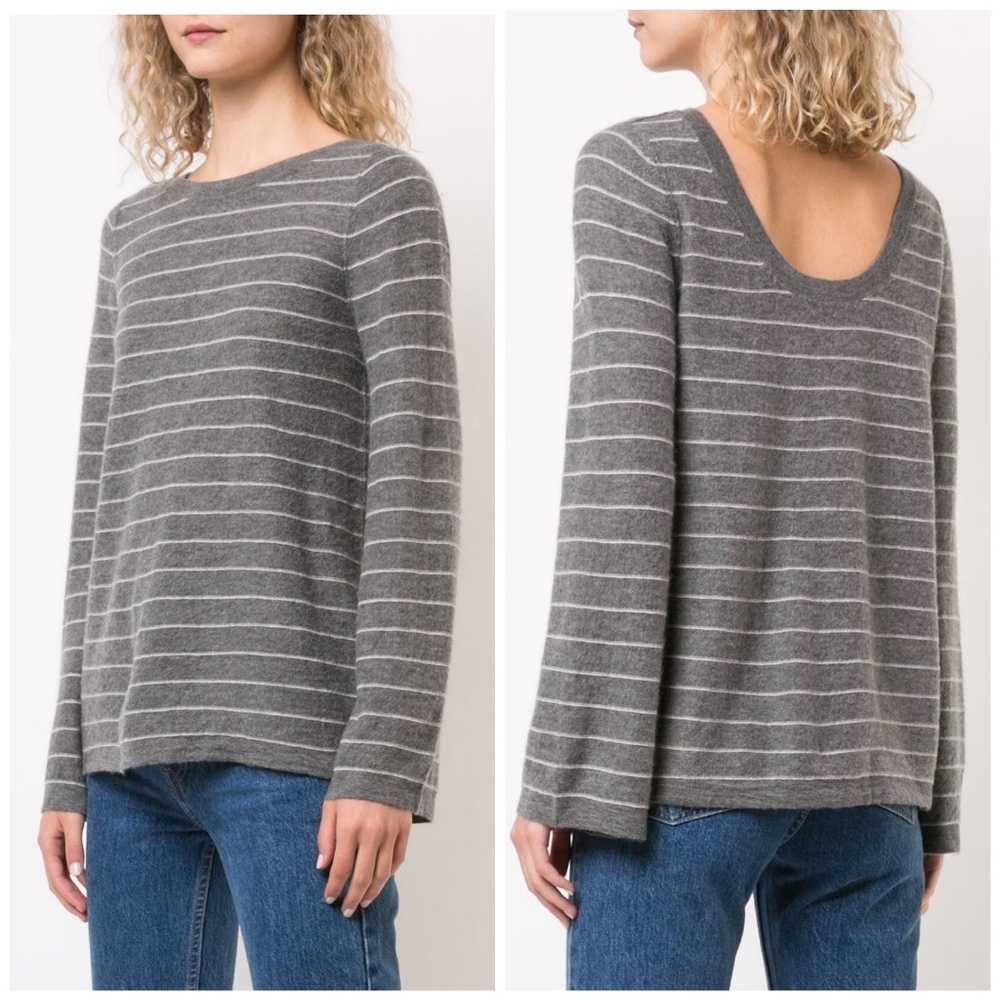 Vince Striped Cashmere Gray Sweater Bell Sleeve - Picture 3 of 8